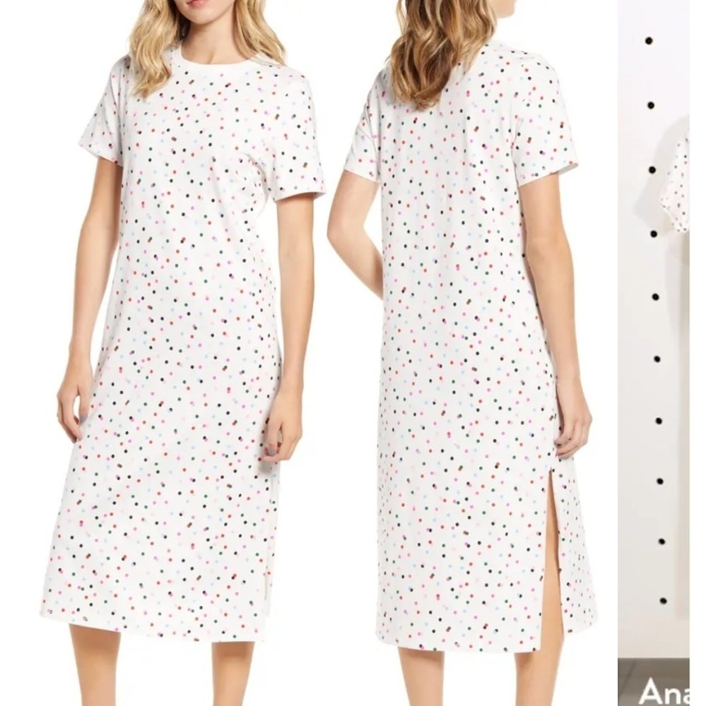 Ban.do White Party Dots T-shirt Midi Dress S NWT